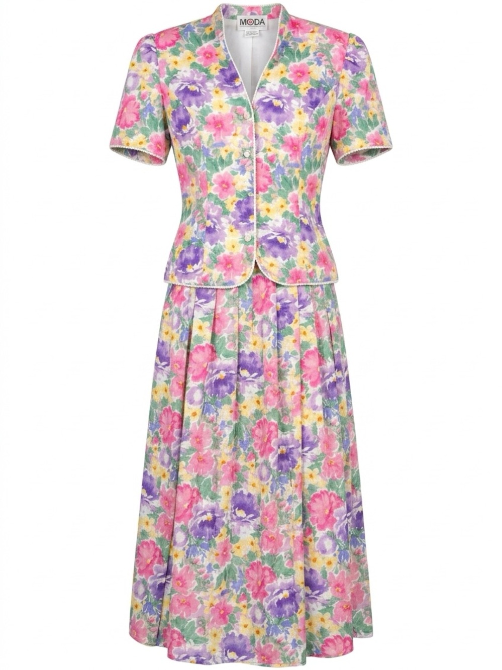 VINTAGE Maggy London 100% Silk Multicolor Floral Skirt Set